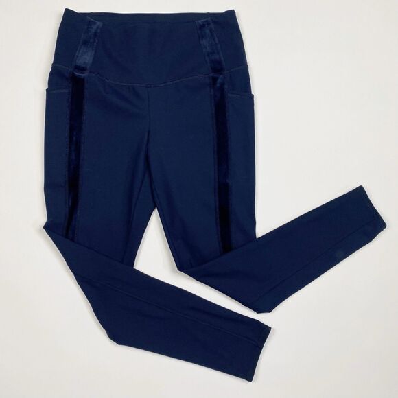 CHICO'S Zenergy Navy Blue Velour Inset Leggings - Chico's Size 1 (8/10) - Picture 1 of 8